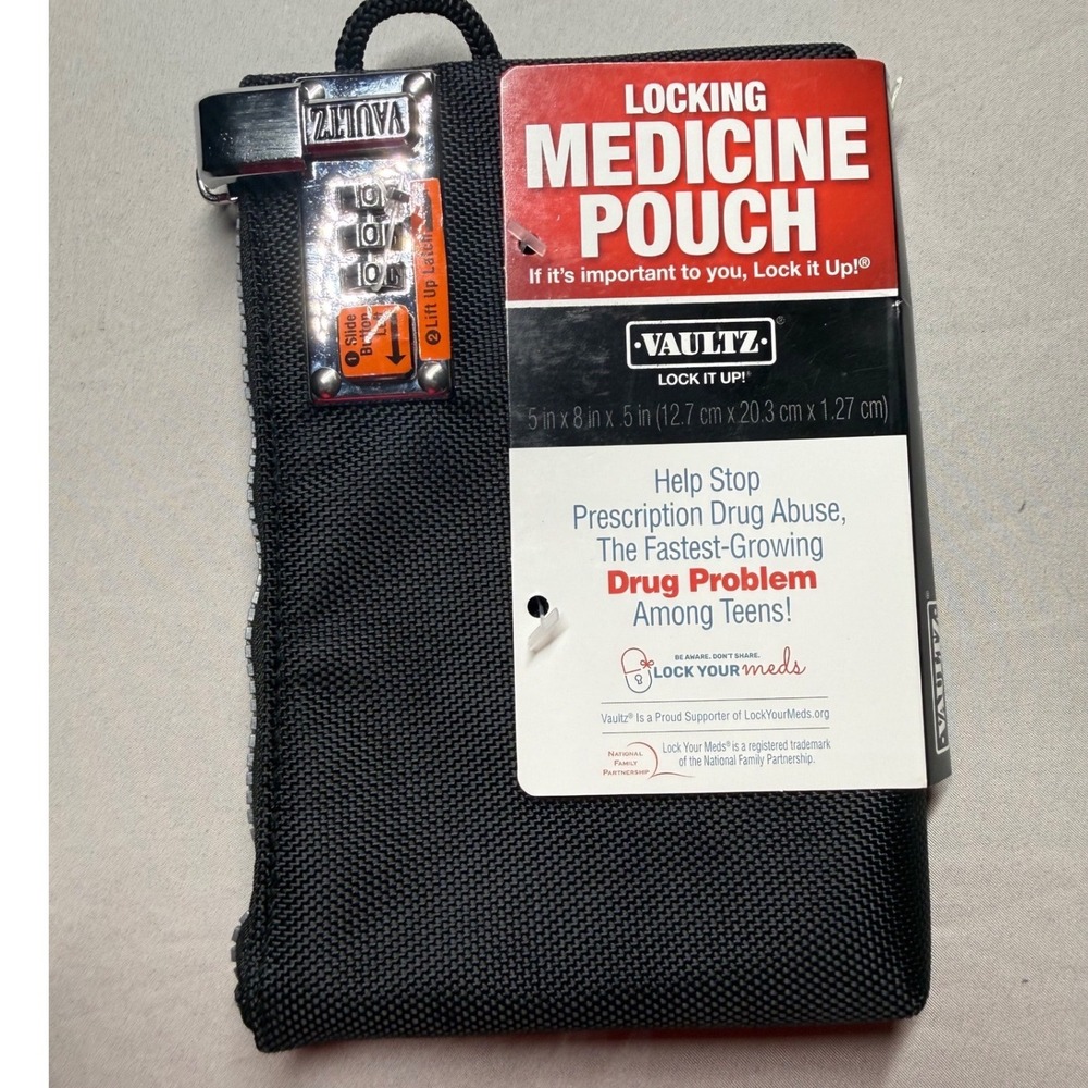 Vaultz VZ00650‎ Locking Medicine Pouch 5x8 Black Combination Lock NWT Secure Bag